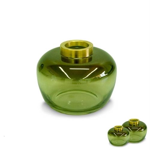 122825163 VASO VIDRO VERDE C/OURO 19*19*16CM