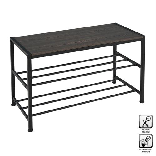 801895 SAPATEIRA 3 PRATELEIRAS METAL-MDF PRETO 76 X 35 X 50 CM