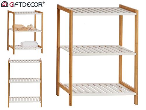 83062 ESTANTE 3 PRATELEIRAS BRANCO BAMBU 47 x 25 x 62 cm