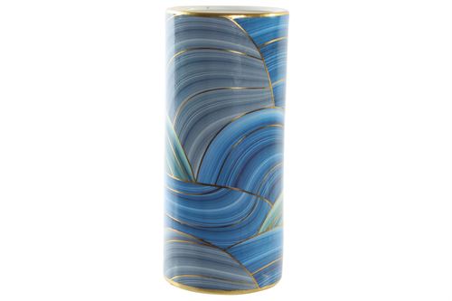 JR-190238 JARRA CERAMICA 13X13X30 ONDAS AZUL