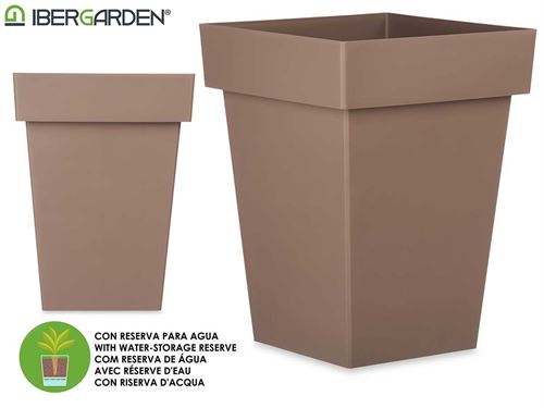 87948 VASO CUADRADO MARRON COM RESERVA AGUA 40CM