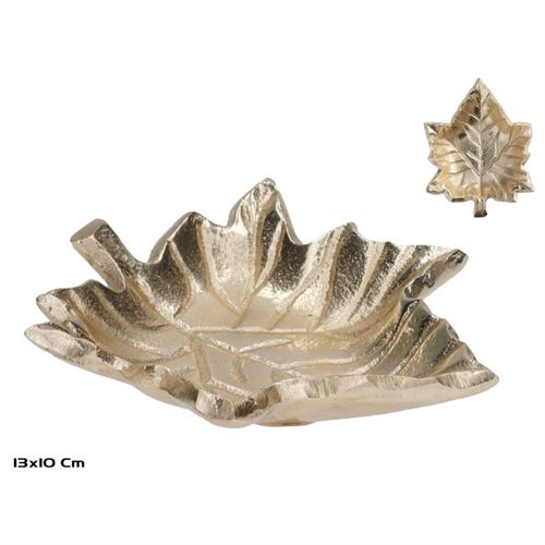 375205 BANDEJA DECORATIVA FOLHA 13X10X2CM OURO