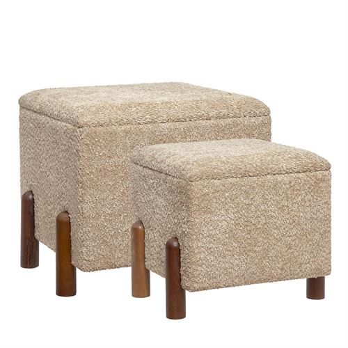 96709 CONJUNTO 2 PUFF MADEIRA E TECIDO 48X38CM