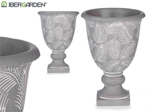 82887 VASO CIMENTO GRIS GRANDE HOJAS 17X25