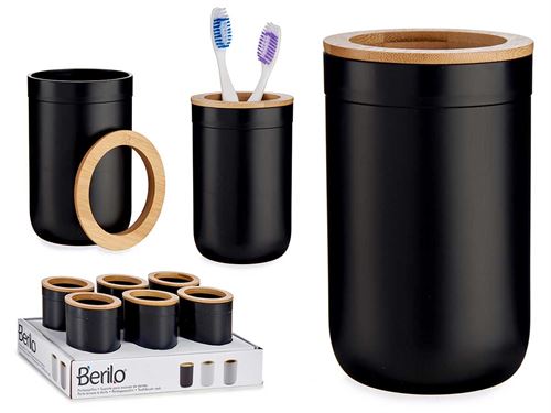 51715 PORTA ESCOVAS PRETO COM BAMBU