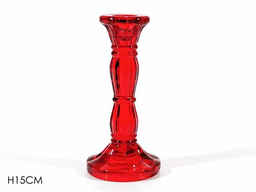 407512 CASTIÇAL VIDRO VERMELHO 15CM