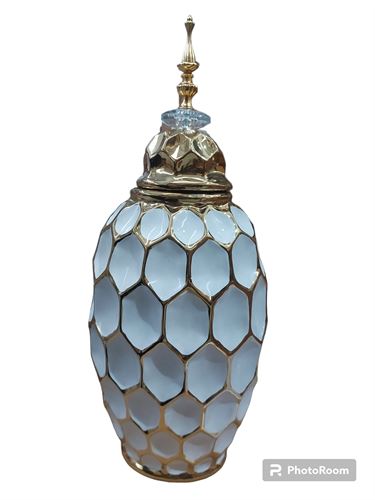 127030961 POTE CERAMICA BRANCO/DOURADO 19X14,5X47CM