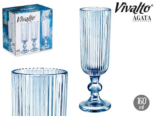 84924 FLUTE CHAMPAGNE 160ML AZUL RISCAS X6