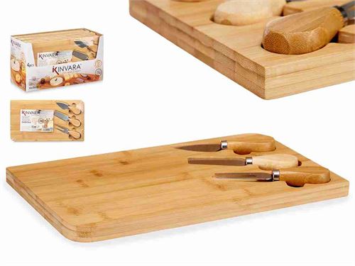 90945 CONJUNTO TABUA BAMBU COM UTENSILIOS QUEIJO
