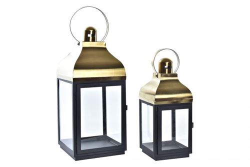 FA-192874 LANTERNA METAL VIDRO SET2 MATE PRETO 19X18X49CM
