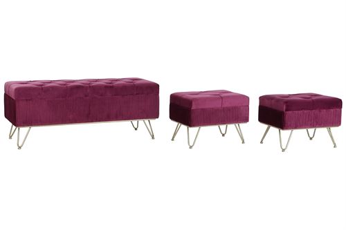 BANQUETA SET 3 POLIESTER/VELUDO ROSA METAL 110X42X44