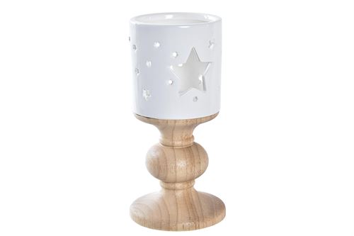 NV-198614 PORTAVELA CERAMICA MADERA 6,7X6,7X14,3 ESTRELLA