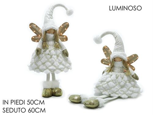 307016 FADA TECIDO BRANCO OURO COM LUZ 2 SORTIDAS 60CM