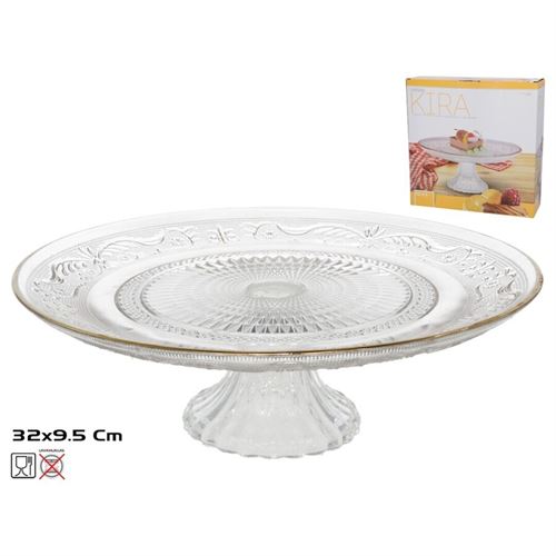 376721 PRATO BOLO VIDRO COM PÉ KIRA 32X9,5CM