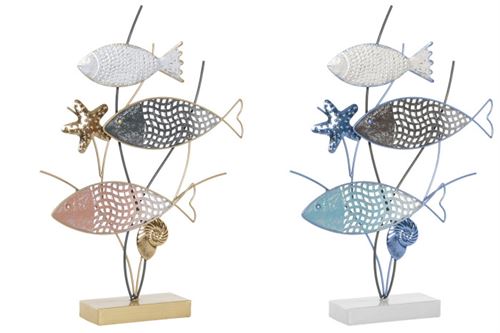 DH-203925 DECORAÇÃO MADEIRA METAL 39,5X8X55,5 PEIXES 2 MOD.