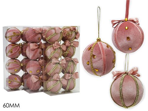 BOLA VELUDO NATAL ROSA 6CM SET8