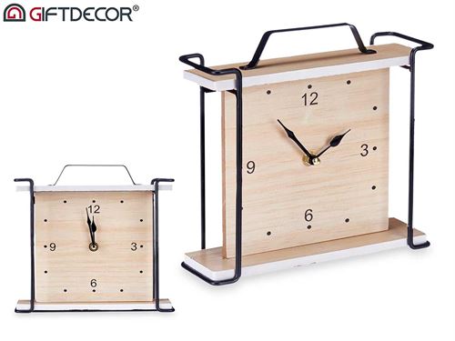 69389 RELOGIO MESA QUADRADO COM ASA MDF E METAL 24X8X22