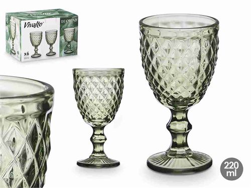 38014 CJ-6 COPOS VIDRO DIAMANTE VERDE X220ML