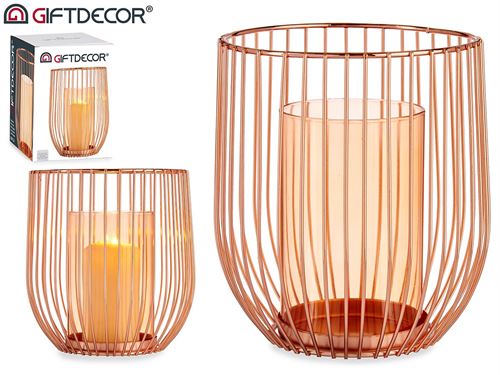 67753 PORTA VELAS METAL VIDRO AMBAR