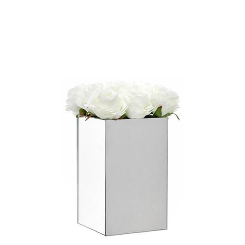 CUBO ROSAS ESPELHO BRANCO 15X15X32CM