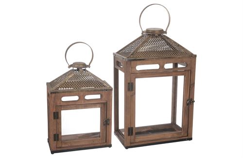70030 CONJUNTO DE 2 LANTERNAS QUADRADAS 22.5×10×33cm / 28×16×45cm