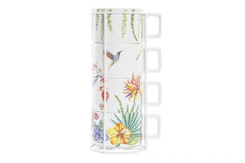 SET CAFE CERAMICA METAL 11X14X27CM MULTICOLOR