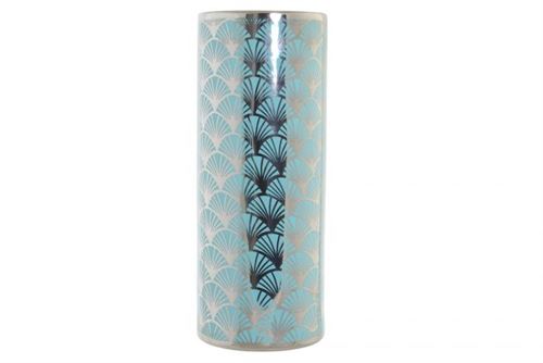 LD-182502 JARRO PORCELANA 13,5X13,5X38 CROMADO TURQUESA