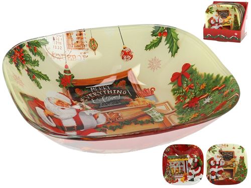 988735 TIGELA DE VIDRO QUADRADO PAI NATAL 15X3,7CM 2 SORTIDOS