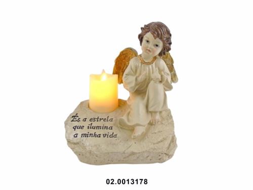 02.0013178 MARFINITE -ANJO C/DIZERES C/LUZ COR MARFIM OURO 20X13X22CM