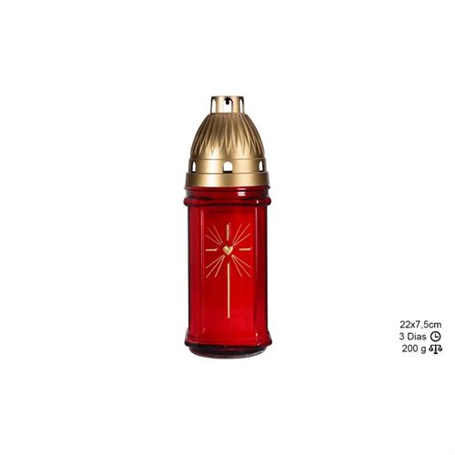 3004-V Cand. Cemitério Vidro Vermelho 200gr 21CM