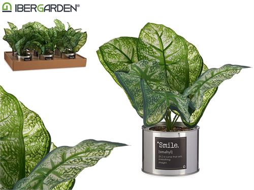 87555 PLANTA ARTIFICIAL VERDE LATA PRATEADA 26 x 26 x 26 cm