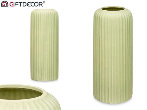94240 JARRA CERAMICA RISCAS VERDE 16 x 16 x 40 cm.