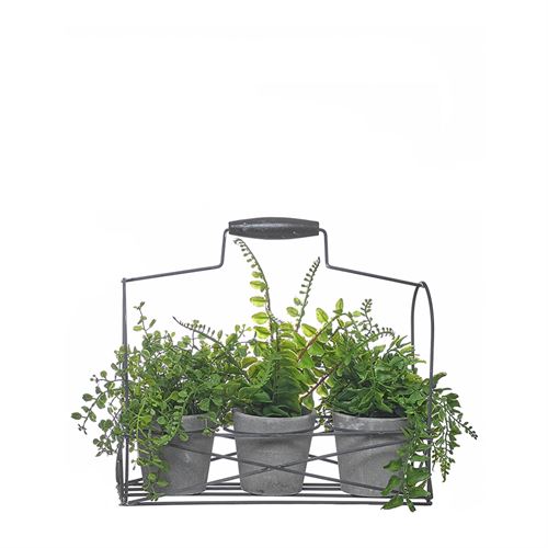 SUPORTE C/3 VASOS MINI E PLANTA ARTIFICIAL