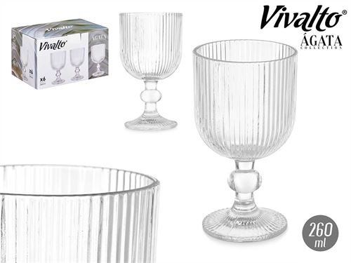 84907 CX 6 COPO VINHO 260ML TRANSPARENTE RISCAS 25X17X15CM
