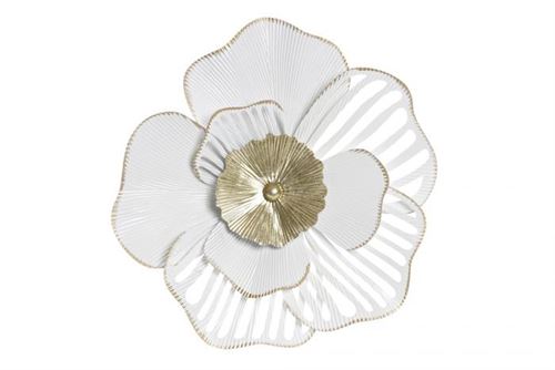 DECORAÇAO DE PAREDE METAL 42X7X42CM FLOR BRANCO