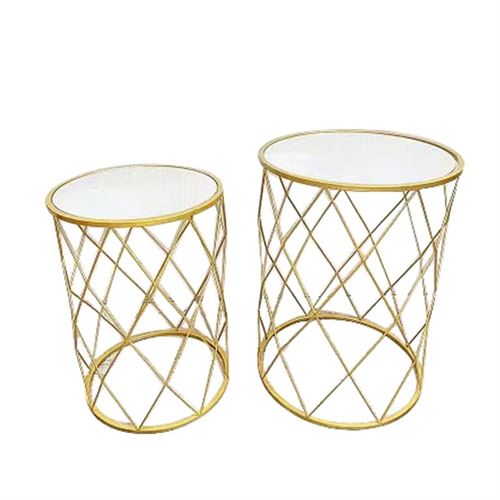 127033041 MESA APOIO METAL DOURADA SET2  Ø38x52cm/Ø32x46cm