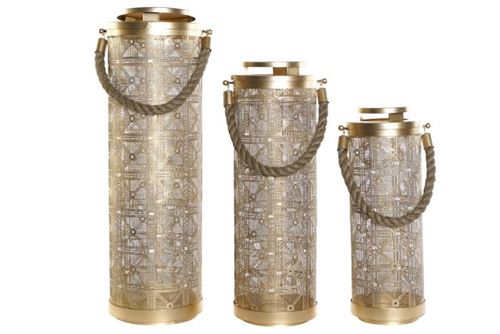 PORTA-VELA SET 3 METAL RAFIA 24X24X66 DOURADO