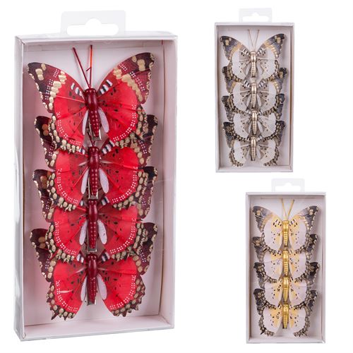 742074 BORBOLETA COM CLIP PLUMAS 3/M 8 X 0,80 X 6 CM SET4