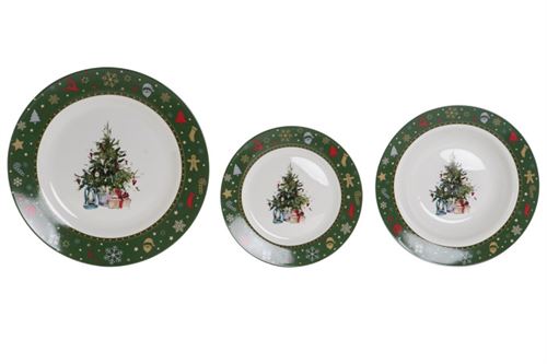 NV-206959 SERVIÇO 18PÇS CERAMICA 26,5X26,5X2,5CM CARRO VERDE