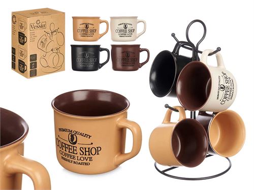 93306 CHAVENA CAFE CERAMICA 4PÇS COM SUPORTE 220ML 14 x 19 x 26 cm.