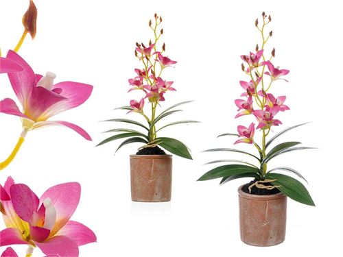 59566 VASO TERRACOTA FLOR ROSA CLARA 25X10X57,5CM