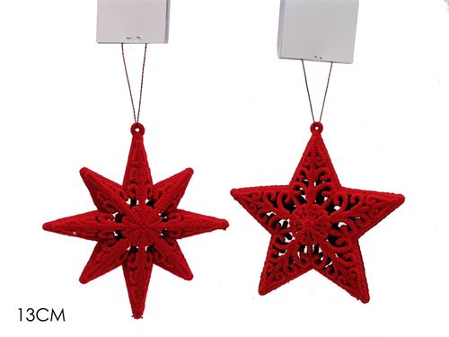 ESTRELA VELUDO NATAL VERMELHO 2 SORTIDOS