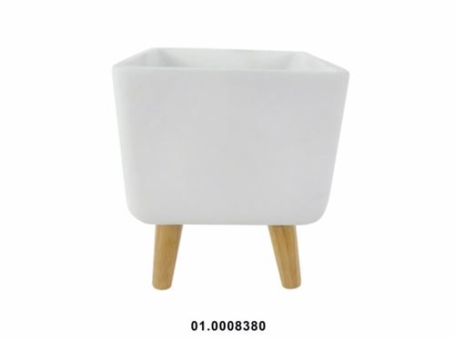 VASO BRANCO CIMENTO C/PÉS MDF 24X24X29CM