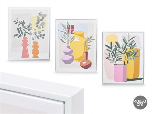 13587 QUADRO MOLDURA BRANCA FLORES 40X50CM 3SORT