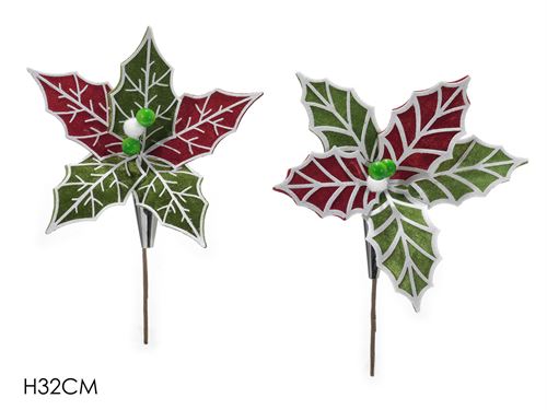 433832 FLOR NATAL VERMELHO/VERDE 15CM