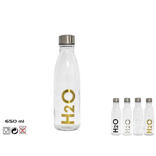 036694 GARRAFA DA VIDRO H2O 650 ML TAMPA DE AÇO 7.00 X 7.00 X 25.50 CM