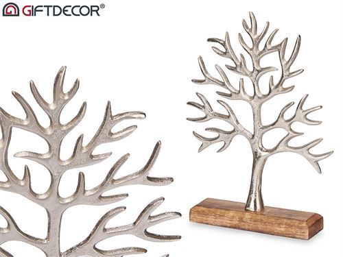 91067 ARVORE METAL PRATA BASE MADEIRA 30CM