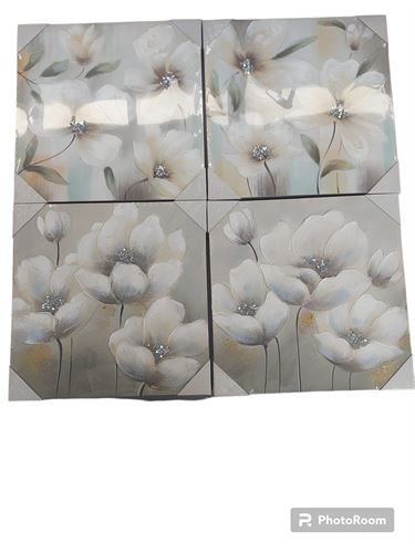 QUADRO FLORES RAQUEL 60X60X4CM 4 SORT