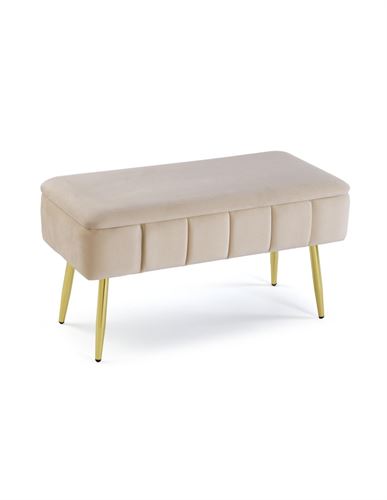 22050052 BANQUETA VELUDO BEJE 79,5X37,5X42CM