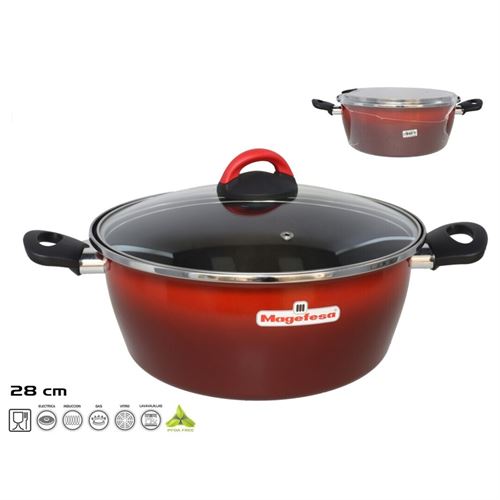 148696 CACAROLA TAPA VIDRIO 28CM ROSSO MAGEFESA